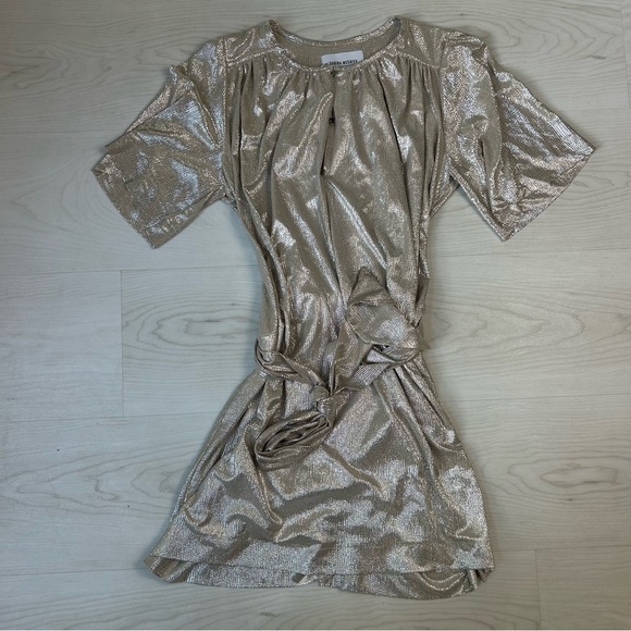 Sabina Musayev Mercury Mini Dress Metallic Shimmer Mini Dress Tie Front Size M - Picture 4 of 7